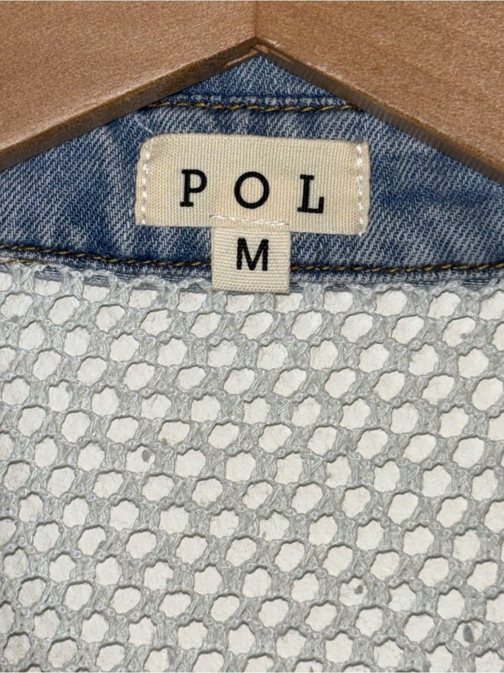 POL Women’s Oversized Patchwork Button Down Shirt Jacket Denim Floral Lace M - Picture 4 of 16